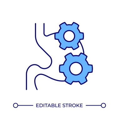 Sindirim sistemi çizgi renk simgesi. Çarklı insan midesi. Sağlıklı sindirim fonksiyonu. Anatomi araştırması. İzole vektör çizimi. Düz renkli sembol tasarımı. Düzenlenebilir vuruş