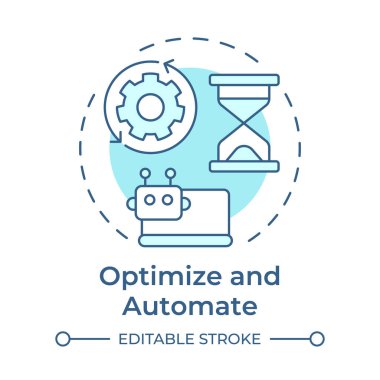 Yumuşak mavi konsept simgesini optimize et ve otomatik hale getir. İş akışı verimliliği, verimlilik. Yuvarlak şekil çizimi. Soyut bir fikir. Grafik tasarımı. Günlük yazısında ve sunumunda kullanması kolay