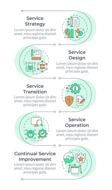 Bilgi işlem bilgi iletimi dikey dizisi. İstatistiksel ölçüler, iş. 5 adımlı görselleştirme bilgi tablosu. Daireler iş akışı. Montserrat Yarı Kalın, Lato Düzenli yazı tipleri