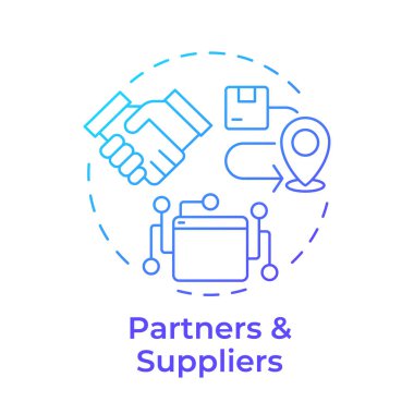 Ortaklar ve tedarikçiler mavi gradyan konsept ikonu. Takım çalışması, işbirliği. Uyum, düzenleme. Yuvarlak şekil çizimi. Soyut bir fikir. Grafik tasarımı. Günlük yazısında ve sunumunda kullanması kolay