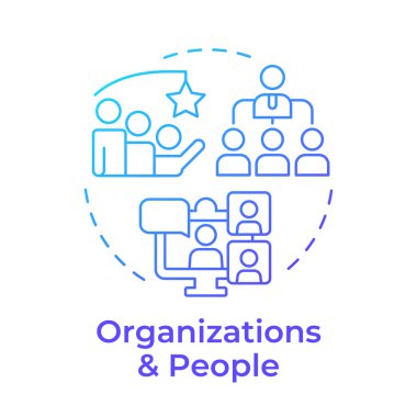 Organizasyonlar ve insanlar mavi gradyan konsept ikonu. Şirket hiyerarşisi. Takım çalışması, iş akışı. Yuvarlak şekil çizimi. Soyut bir fikir. Grafik tasarımı. Günlük paylaşımında kullanması kolay