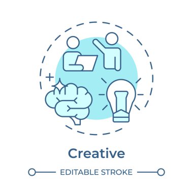Yaratıcı yumuşak mavi konsept ikonu. Yaratıcılık düşüncesi. Takım çalışması, beyin fırtınası. Yuvarlak şekil çizimi. Soyut bir fikir. Grafik tasarımı. Bilgide ve sunumda kullanması kolay
