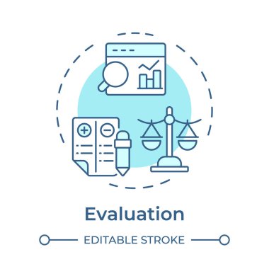 Değerlendirme yumuşak mavi konsept simgesi. İstatistiksel ölçüm analizi. Denge tablosu, karşılaştırma terazisi. Yuvarlak şekil çizimi. Soyut bir fikir. Grafik tasarımı. Bilgide kullanması kolay