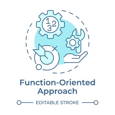 Fonksiyon odaklı yaklaşım yumuşak mavi konsept simgesi. Hedef gol. Ürün geliştirme. Yuvarlak şekil çizimi. Soyut bir fikir. Grafik tasarımı. Bilgide ve sunumda kullanması kolay