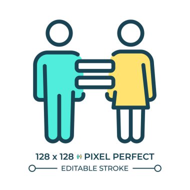 Eşitlik pikselinin mükemmel çizgi renk simgesi hakkı. Eşit fırsatlar ve özgürlük cinsiyetleri. Kanun Yönetmeliği. İzole vektör çizimi. Düz renkli sembol tasarımı. Düzenlenebilir vuruş