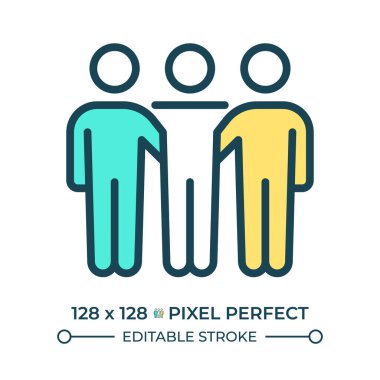 Barışçıl montaj piksel mükemmel çizgi renk simgesi hakkı. Bireylerin ve grupların ortak amaçlar için bir araya gelme özgürlüğü. İzole vektör çizimi. Düz renkli sembol tasarımı. Düzenlenebilir vuruş
