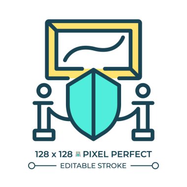 Toplum pikselinin kültürel yaşamına katılma hakkı mükemmel çizgi renk ikonu. Telif hakkı koruması. Sanat endüstrisi. İzole vektör çizimi. Düz renkli sembol tasarımı. Düzenlenebilir vuruş