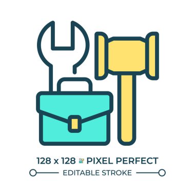 Arzu edilen iş ve sendika piksellerine katılma hakkı. Mükemmel çizgi renk simgesi. Yasal işçi koruması. Adil bir iş. İzole vektör çizimi. Düz renkli sembol tasarımı. Düzenlenebilir vuruş