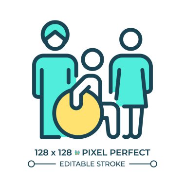 Ayrımcılıktan uzak piksel mükemmel çizgi renk simgesi. Eşit haklar ve sorumluluklar. Toplumdaki çeşitlilik. İzole vektör çizimi. Düz renkli sembol tasarımı. Düzenlenebilir vuruş