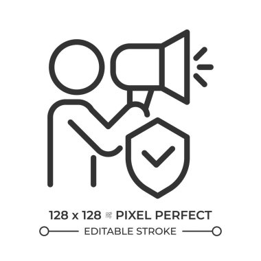 Görüş özgürlüğü ve bilgi pikseli mükemmel çizgi simgesi. Özgür düşünce ifadesi. İnsan hakları koruması. İzole vektör çizimi. Taslak sembol. Basit doğrusal çizim. Düzenlenebilir vuruş