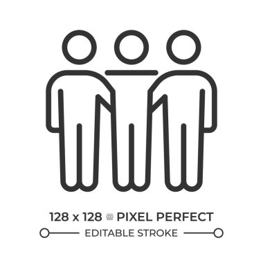 Barışçıl montaj piksel mükemmel çizgi simgesi hakkı. Bireylerin ve grupların ortak amaçlar için bir araya gelme özgürlüğü. İzole vektör çizimi. Taslak sembol. Basit doğrusal çizim. Düzenlenebilir vuruş