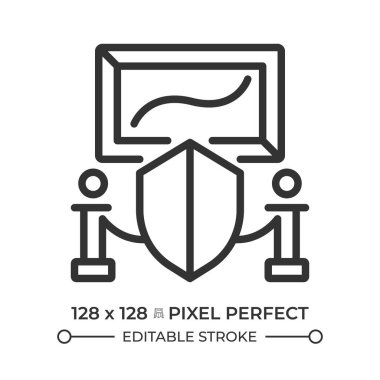 Toplum pikselinin kültürel yaşamına katılma hakkı mükemmel çizgi ikonu. Telif hakkı koruması. Sanat endüstrisi. İzole vektör çizimi. Taslak sembol. Basit doğrusal çizim. Düzenlenebilir vuruş