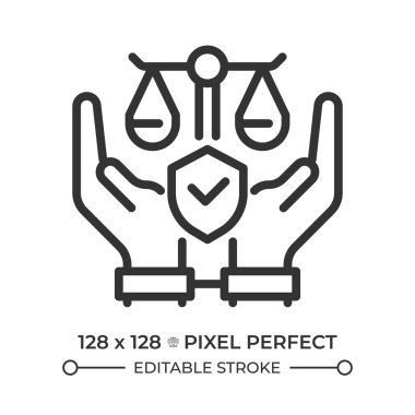 Gelişigüzel tutuklanmaktan ve sürgün pikseli mükemmel çizgi simgesinden kurtulmak. Haksız alıkoyma yok. İnsan hakları koruması. İzole vektör çizimi. Taslak sembol. Basit doğrusal çizim. Düzenlenebilir vuruş