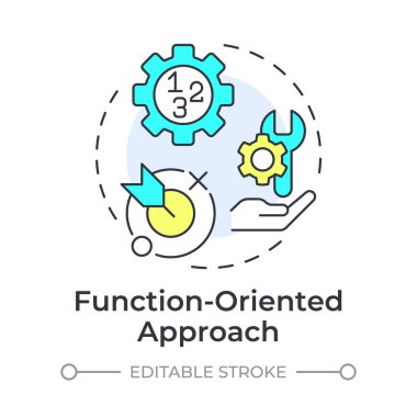 Fonksiyon odaklı yaklaşım çok renkli konsept simgesi. Hedef gol. Ürün geliştirme. Yuvarlak şekil çizimi. Soyut bir fikir. Grafik tasarımı. Bilgide ve sunumda kullanması kolay