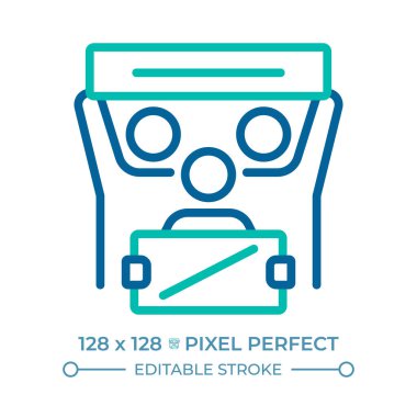 Serbest ve tam gelişim pikseli için toplumsal görevler iki renk çizgisi simgesi için gereklidir. İnsan hakları iki renkli ana hat sembolü. Duotone lineer piktogram. İzole bir illüstrasyon. Düzenlenebilir vuruş