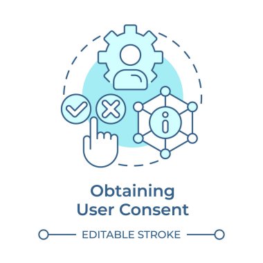 Kullanıcı onayı yumuşak mavi konsept simgesi alınıyor. Veri aktarımı için özgür seçim. Ödenek yaşam boyu bisiklet yönetimi. Yuvarlak şekil çizimi. Soyut bir fikir. Grafik tasarımı. Makalede kullanması kolay