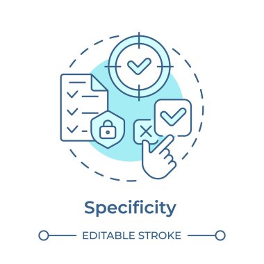 Özellik, yumuşak mavi konsept simgesi. Kullanıcı tahsisatının sınırlı amacı. GDPR izin prensibi. Yuvarlak şekil çizimi. Soyut bir fikir. Grafik tasarımı. Makalede kullanması kolay