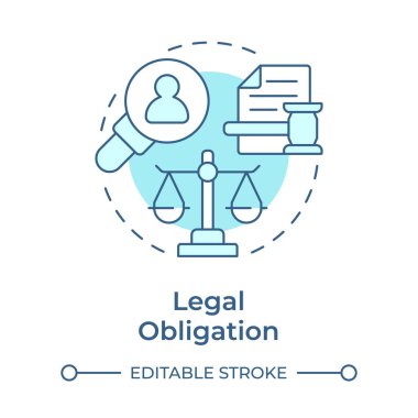 Yasal zorunluluk, yumuşak mavi konsept ikonu. Düzenleme için gerekli veri işlemesine izin ver. GDPR 'ın yasal üssü. Yuvarlak şekil çizimi. Soyut bir fikir. Grafik tasarımı. Makalede kullanması kolay
