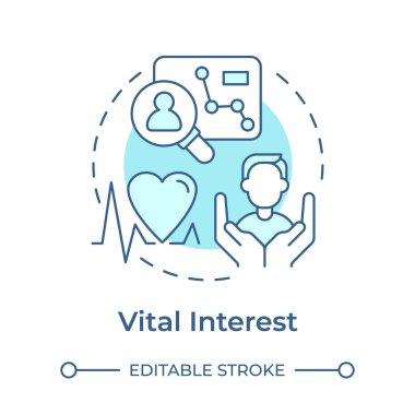 Hayati önem taşıyan yumuşak mavi konsept simgesi. Ciddi zarar görmemek için kişisel veriler işleniyor. GDPR 'dan yasal taban. Yuvarlak şekil çizimi. Soyut bir fikir. Grafik tasarımı. Makalede kullanması kolay