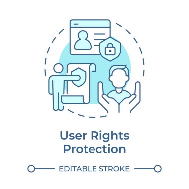 Kullanıcı hakları koruması yumuşak mavi konsept simgesi. Veri toplama kontrolü. Rıza yönetiminin faydaları. Yuvarlak şekil çizimi. Soyut bir fikir. Grafik tasarımı. Makalede kullanması kolay