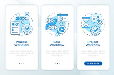 Mobil uygulama ekranında farklı iş akışları mavi. Planlama, strateji. Doğrusal kavramlarla birlikte düzenlenebilir grafik yönergelerini gezdir. UI, UX, GUI. Montserrat Yarı Kalın, Düzenli yazı tipleri