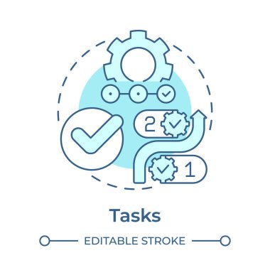 Görevler yumuşak mavi konsept simgesi. İşlem haritası, teknoloji. Verimlilik, performans. Yuvarlak şekil çizimi. Soyut bir fikir. Grafik tasarımı. Reklamcılıkta ve pazarlamada kullanımı kolay