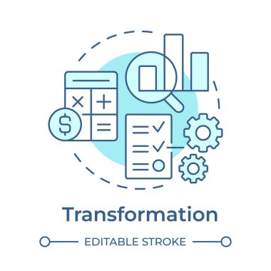 Yumuşak mavi konsept simgesini dönüştür. İstatistiksel analiz. Hesaplama, muhasebe. Yuvarlak şekil çizimi. Soyut bir fikir. Grafik tasarımı. Reklamcılıkta ve pazarlamada kullanımı kolay