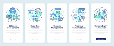 Mobil uygulama ekranında yaşam döngüsü yönetimi onaylandı. Dijital veri. Doğrusal kavramlarla düzenlenebilir grafik yönergelerini 5 adımda gezdir. UI, UX, GUI. Montserrat Yarı Kalın, Düzenli yazı tipleri