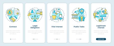 Mobil uygulama ekranında yasal üsler var. Kişisel veriler işleniyor. Doğrusal kavramlarla düzenlenebilir grafik yönergelerini 5 adımda gezdir. UI, UX, GUI. Montserrat Yarı Kalın, Düzenli yazı tipleri