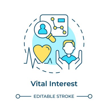Hayati ilgi çok renkli konsept simgesi. Ciddi zarar görmemek için kişisel veriler işleniyor. GDPR 'dan yasal taban. Yuvarlak şekil çizimi. Soyut bir fikir. Grafik tasarımı. Makalede kullanması kolay