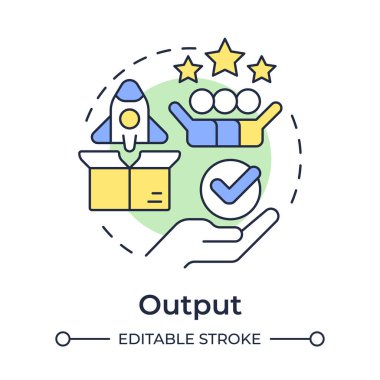 Çıktı çok renkli konsept simgesi. Müşteri değerlendirmesi, tecrübe. Ürün kalitesi, servis. Yuvarlak şekil çizimi. Soyut bir fikir. Grafik tasarımı. Reklamcılıkta ve pazarlamada kullanımı kolay