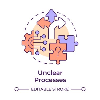 Belirsiz işlemler çok renkli konsept simgesi. Veri yönetimi. Çalışmak, işlemek. Sorun çözme. Yuvarlak şekil çizimi. Soyut bir fikir. Grafik tasarımı. Reklamcılıkta ve pazarlamada kullanımı kolay