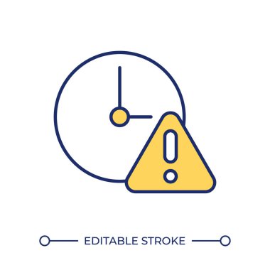 Geçerlilik çizgisi renk simgesi. Ünlem işaretli Clockface. İzin yenilemesini hatırlatıyorum. Veri güvenliği. İzole vektör çizimi. Düz renkli sembol tasarımı. Düzenlenebilir vuruş