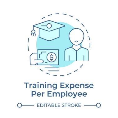 Çalışan başına eğitim gideri. Yumuşak mavi konsept simgesi. Personel geliştirme şirketinin masrafları. Metrik kiralama. Yuvarlak şekil çizimi. Soyut bir fikir. Grafik tasarımı. Günlük yazısını kullanmak kolay