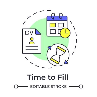 Çok renkli konsept simgesini doldurma zamanı. Önemli pozisyonlar kapanıyor. Metrik kiralama. İK yönetimi. Yuvarlak şekil çizimi. Soyut bir fikir. Grafik tasarımı. Günlük yazısını kullanmak kolay