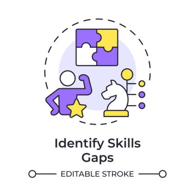 Becerileri tanımlamak çok renkli konsept simgesidir. Çalışanların yetersizliğini tanımlamak. İşgücü tahminleri var. Yuvarlak şekil çizimi. Soyut bir fikir. Grafik tasarımı. Günlük yazısını kullanmak kolay