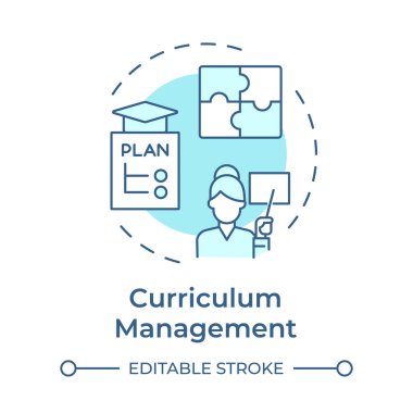 Müfredat yönetimi yumuşak mavi konsept simgesi. Çalışma planı, program. Öğrenme süreci. Yuvarlak şekil çizimi. Soyut bir fikir. Grafik tasarımı. Yazıda ve bilgide kullanması kolay