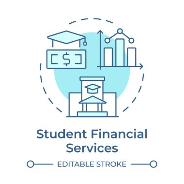 Öğrenci finans hizmetleri yumuşak mavi konsept ikonu. İstatistiksel ölçüler, hesap verebilirlik. Bütçe yönetimi. Yuvarlak şekil çizimi. Soyut bir fikir. Grafik tasarımı. Makalede kullanması kolay