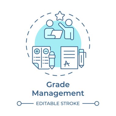Not yönetimi yumuşak mavi konsept simgesi. Özel ders, akıl hocalığı. Akademik program. Öğrenci başarısı. Yuvarlak şekil çizimi. Soyut bir fikir. Grafik tasarımı. Yazıda ve bilgide kullanması kolay