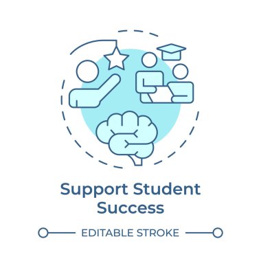 Öğrenci başarısını destekleyin yumuşak mavi konsept simgesi. Gol ayarı. Akademik performans, akıl hocalığı. Yuvarlak şekil çizimi. Soyut bir fikir. Grafik tasarımı. Yazıda ve bilgide kullanması kolay