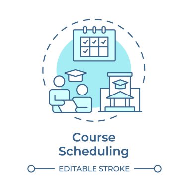 Rota ayarlanıyor. Yumuşak mavi konsept simgesi. Öğrenci hizmetleri. Öğretmenlik planı, özel ders. Yuvarlak şekil çizimi. Soyut bir fikir. Grafik tasarımı. Yazıda ve bilgide kullanması kolay