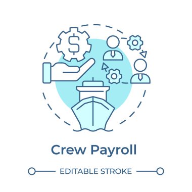 Mürettebat maaş bordrosu, yumuşak mavi konsept simgesi. Denizciler için doğru maaş işlemleri. Denizcilik personeli yönetimi. Yuvarlak şekil çizimi. Soyut bir fikir. Grafik tasarımı. Kitapçıkta kullanması kolay