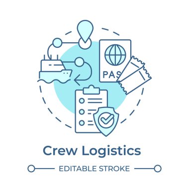 Ekip lojistik yumuşak mavi konsept ikonu. Denizciler için düzenlemelerin koordinasyonu. Denizcilik personeli yönetimi. Yuvarlak şekil çizimi. Soyut bir fikir. Grafik tasarımı. Kitapçıkta kullanması kolay