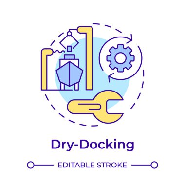 Kuru kenetlenme çok renkli konsept simgesi. Gemi tamir servisi. Suyun bakımı bitti. Teknik gemi yönetimi. Yuvarlak şekil çizimi. Soyut bir fikir. Grafik tasarımı. Kitapçıkta kullanması kolay