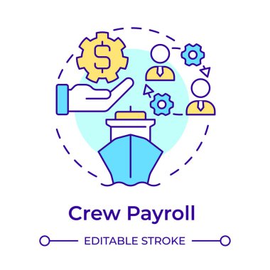 Mürettebat maaş bordrosu çok renkli konsept simgesi. Denizciler için doğru maaş işlemleri. Denizcilik personeli yönetimi. Yuvarlak şekil çizimi. Soyut bir fikir. Grafik tasarımı. Kitapçıkta kullanması kolay