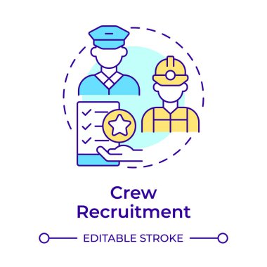 Personel alımı çok renkli konsept simgesi. Yetkili ve sertifikalı denizciler tutmak. Denizcilik personeli yönetimi. Yuvarlak şekil çizimi. Soyut bir fikir. Grafik tasarımı. Kitapçıkta kullanması kolay