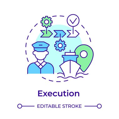 Uygulama çok renkli konsept simgesi. Onaylanmış yolculuk güzergahının uygulanması. Yolculuk planlama aşaması. Yuvarlak şekil çizimi. Soyut bir fikir. Grafik tasarımı. Kitapçıkta kullanması kolay