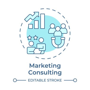 Pazarlama danışmanı yumuşak mavi konsept ikonu. Kurşun mıknatıs. Müşteri tecrübesi, derecelendirme. Yuvarlak şekil çizimi. Soyut bir fikir. Grafik tasarımı. Bilgide ve sunumda kullanması kolay