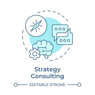 Strateji danışmanlığı, yumuşak mavi konsept ikonu. Kurumsal dönüşüm. İletişim, beyin fırtınası. Yuvarlak şekil çizimi. Soyut bir fikir. Grafik tasarımı. Bilgide kullanması kolay