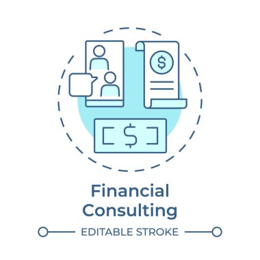 Finansal danışmanlık, yumuşak mavi konsept ikonu. Yatırım stratejisi, bütçe. Risk yönetimi. Yuvarlak şekil çizimi. Soyut bir fikir. Grafik tasarımı. Bilgide kullanması kolay